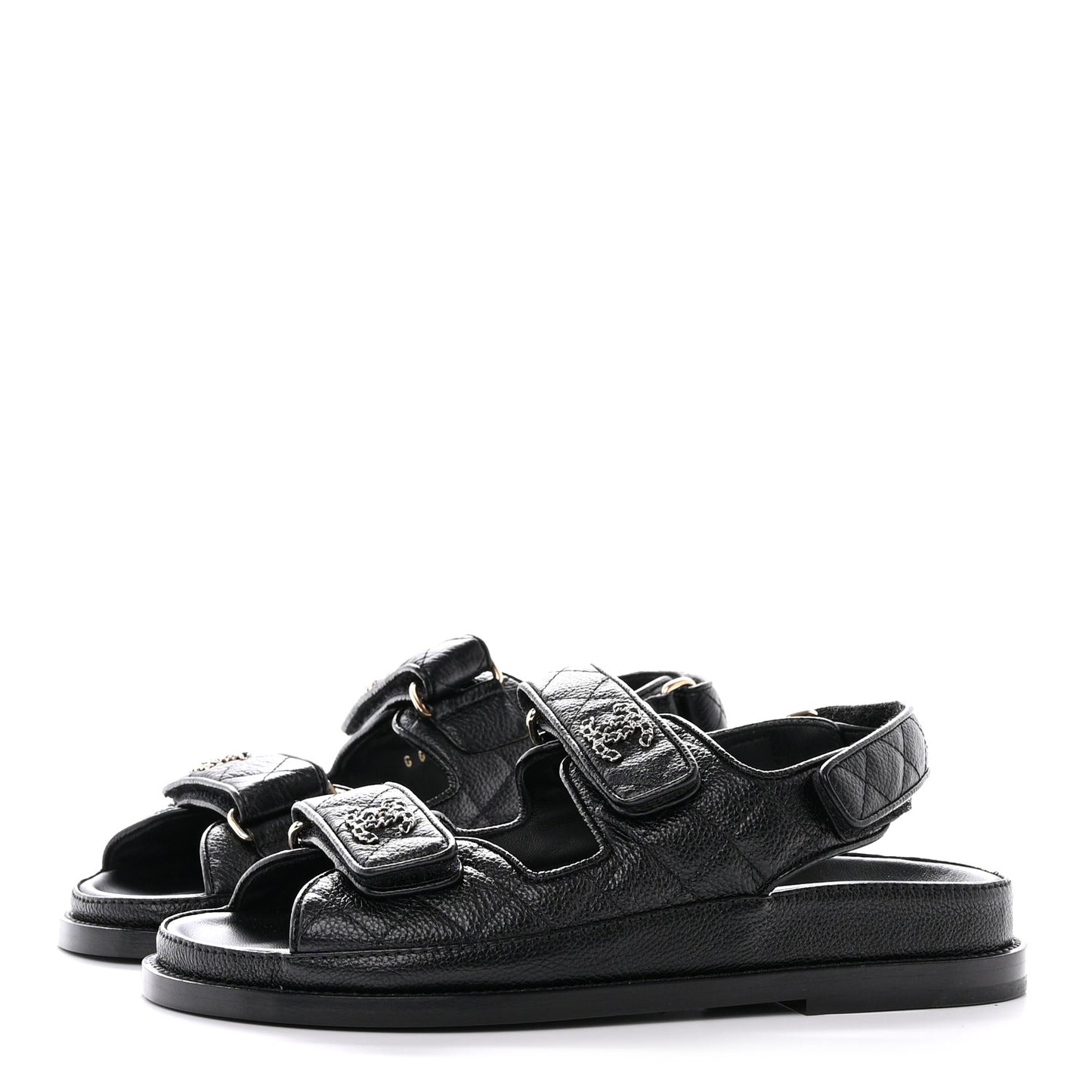 Grained Calfskin Velcro Dad Sandals 36 Black