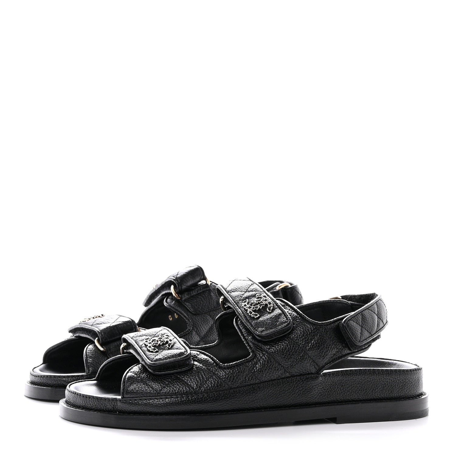 Chanel Grained Calfskin Velcro Dad Sandals 36 Black 3 of 10