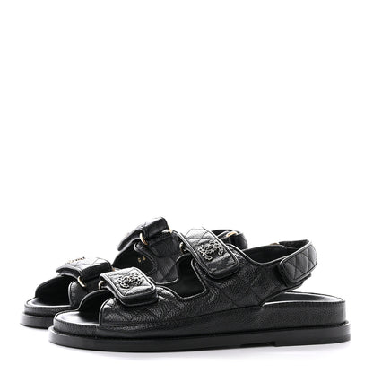 Chanel Grained Calfskin Velcro Dad Sandals 36 Black 3 of 10