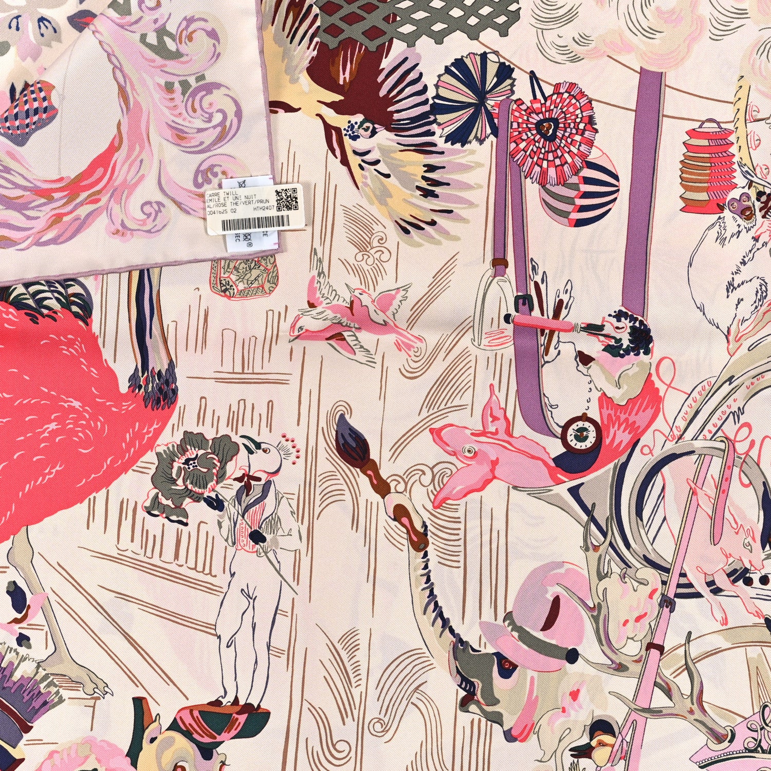 Hermes Emile Et Une Nuit Scarf 90 Rose The Vert Prune 3 of 3