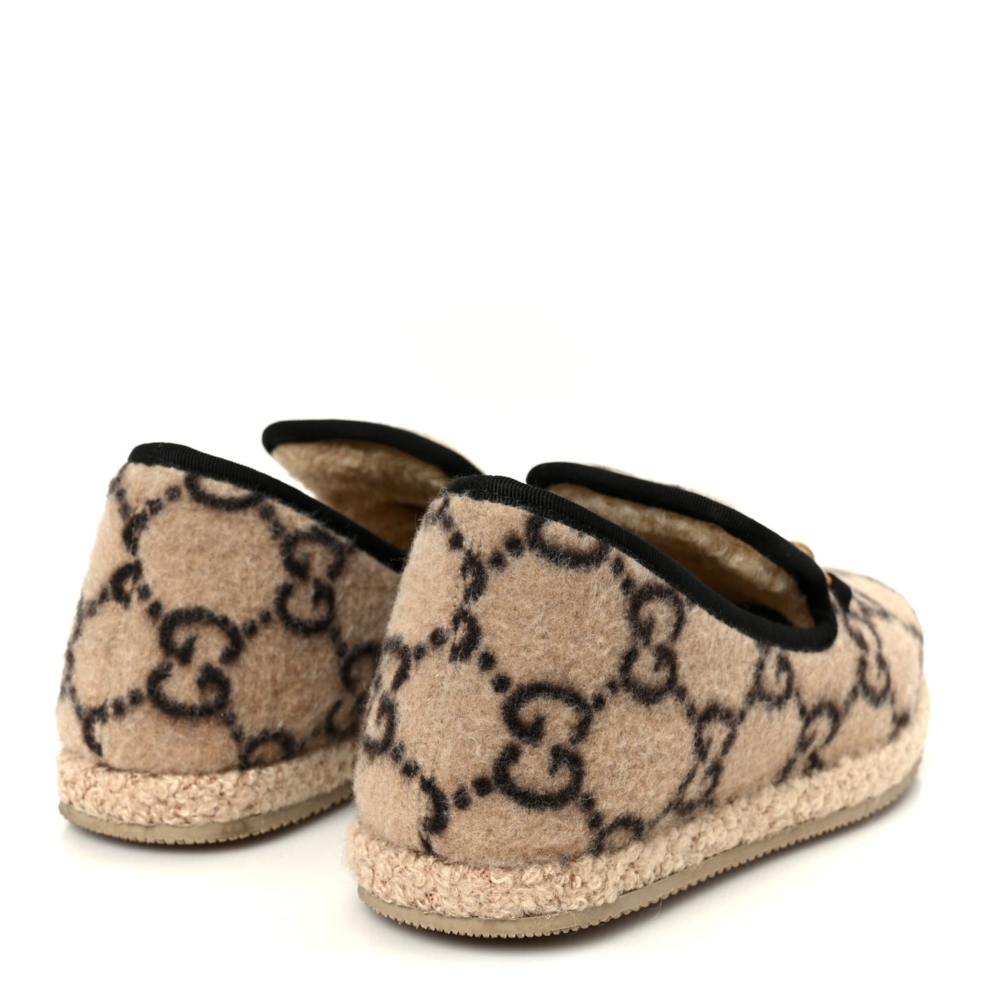 Covered Wool GG Monogram Womens Fria Horsebit Loafers 35.5 Beige Ebony Black Butterscotch
