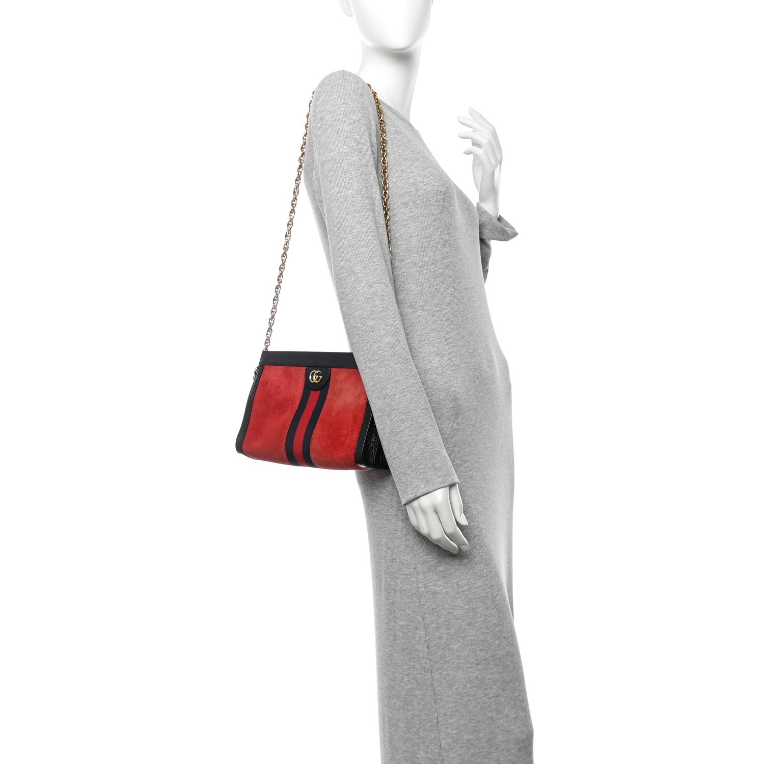 Gucci Suede Patent Web Small Ophidia Chain Shoulder Bag Hibiscus Red Black 2 of 11