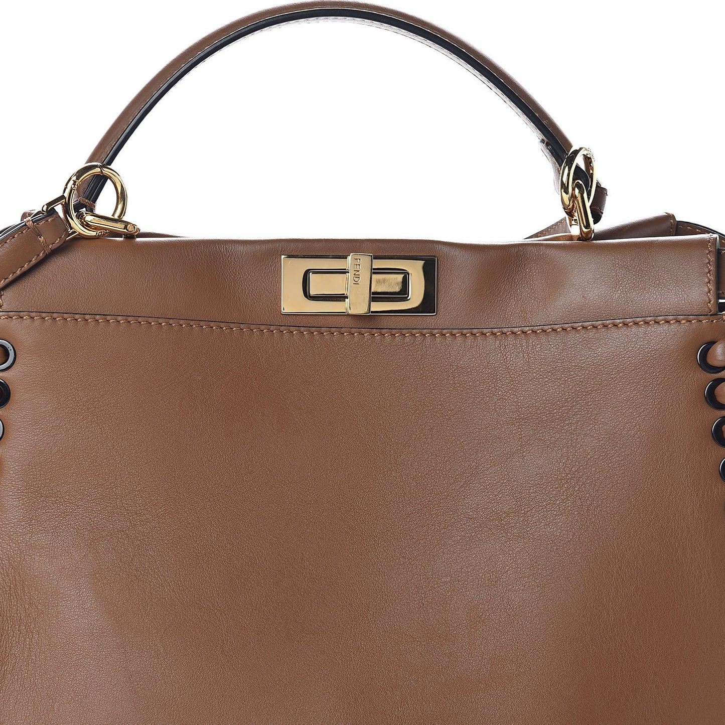 Calfskin Lace Up Large Peekaboo Iconic Satchel Cognac
