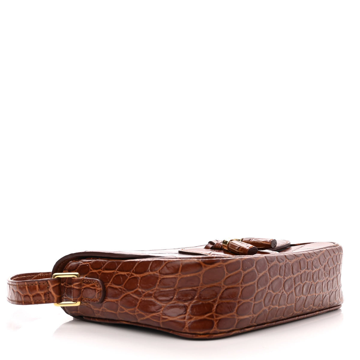 Calfskin Crocodile Embossed Medium Tassel Bag Tan