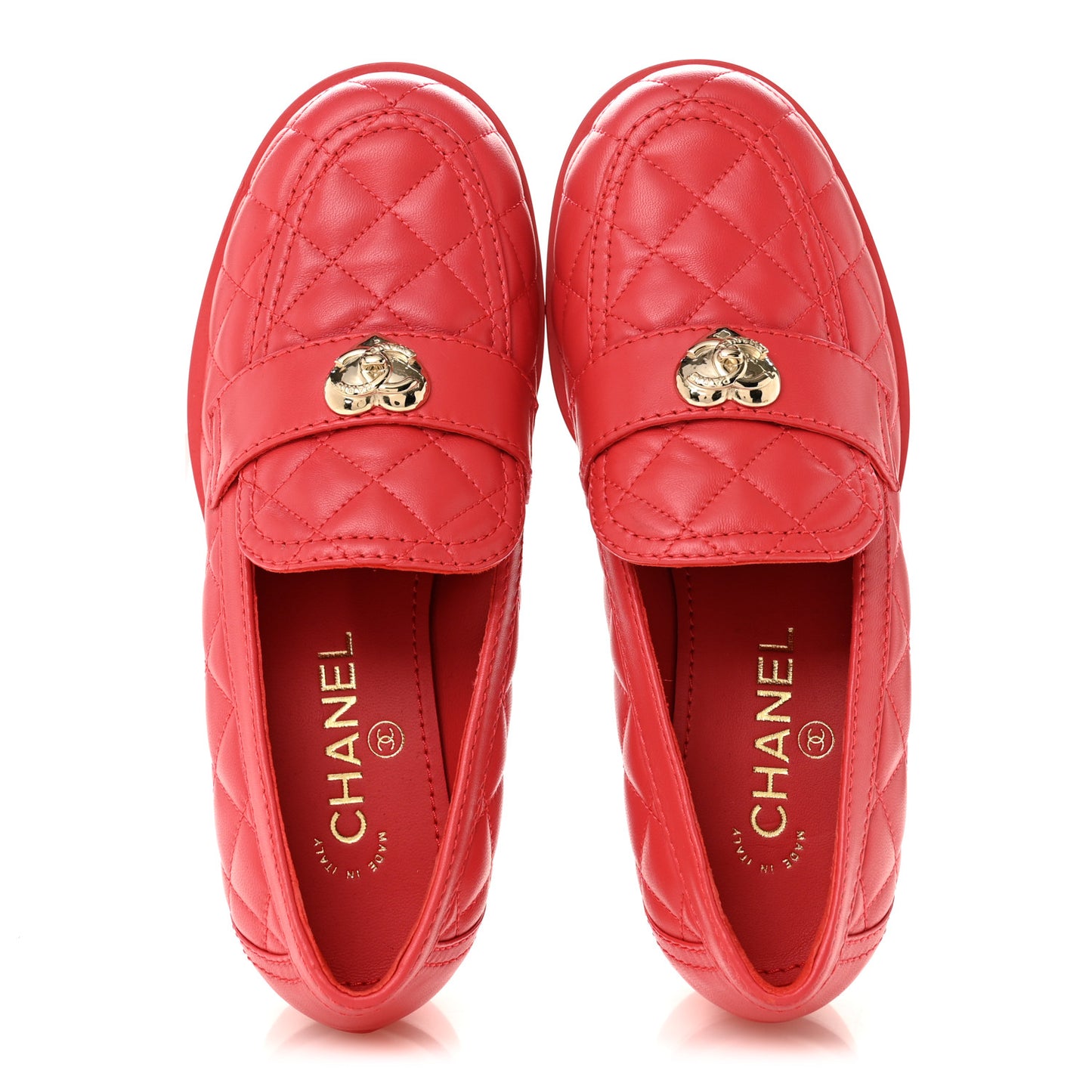 Lambskin Quilted CC Heart Loafers 38 Red