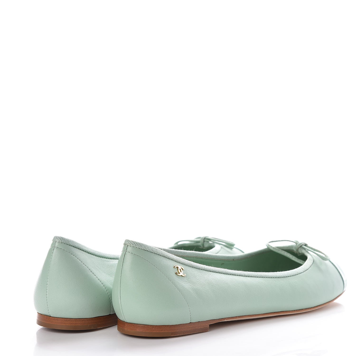Chanel Lambskin Patent Cap Toe Ballerina Flats 37 Light Green 4 of 8