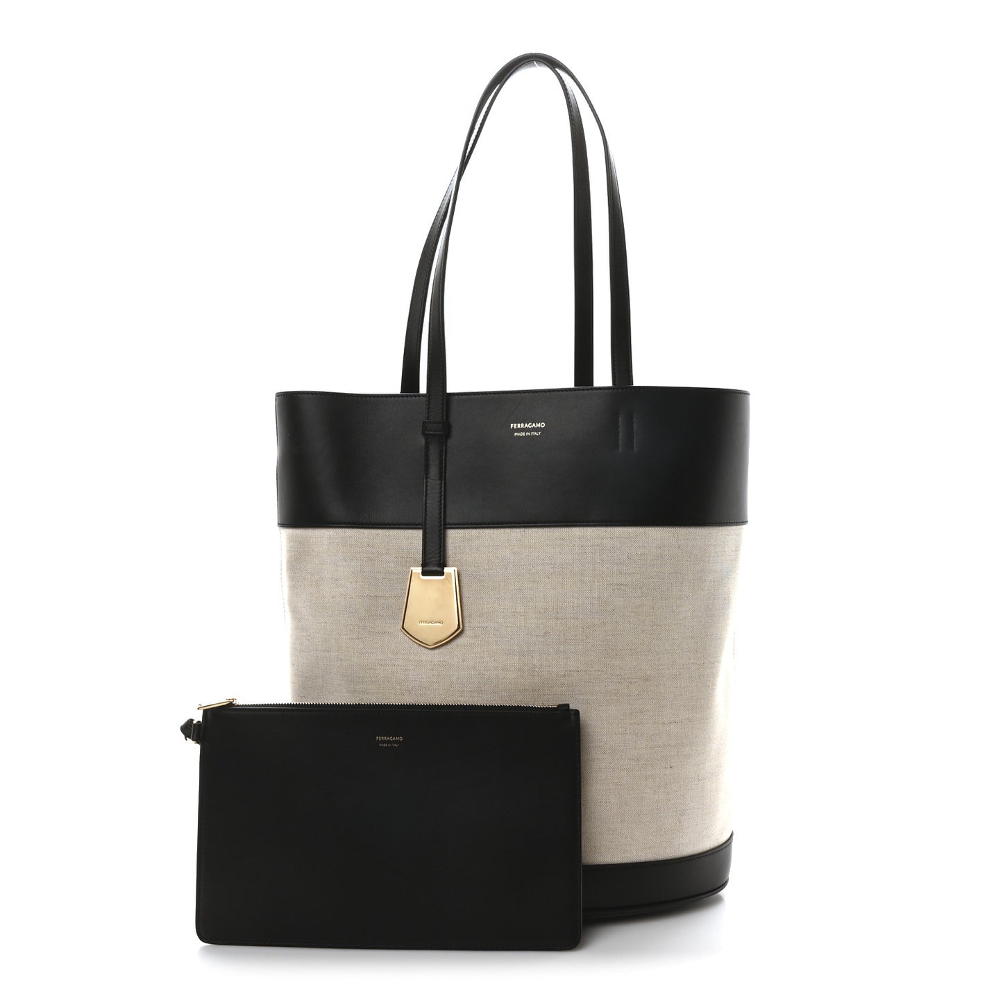 Canvas Calfskin North South Charming Tote Natural Black