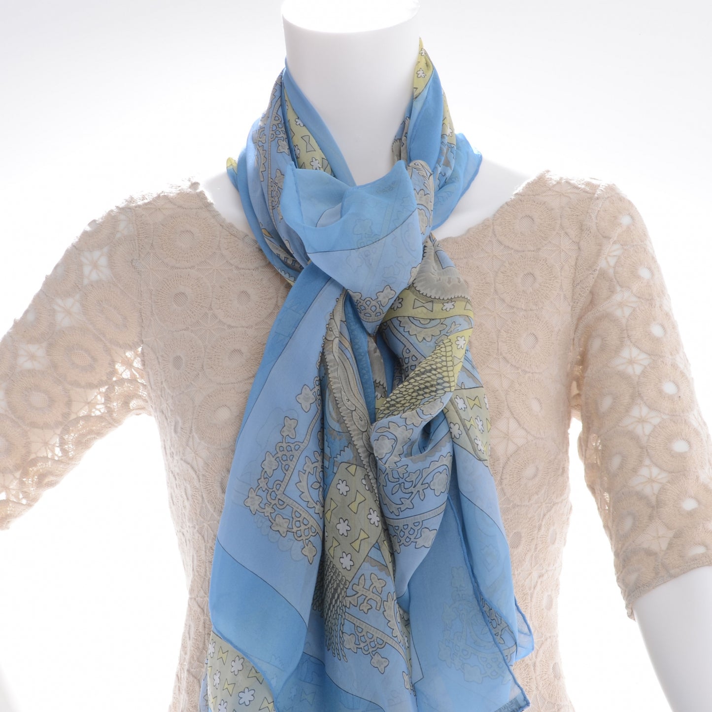 Silk Mousseline Brin D Or 140 Scarf Bleu