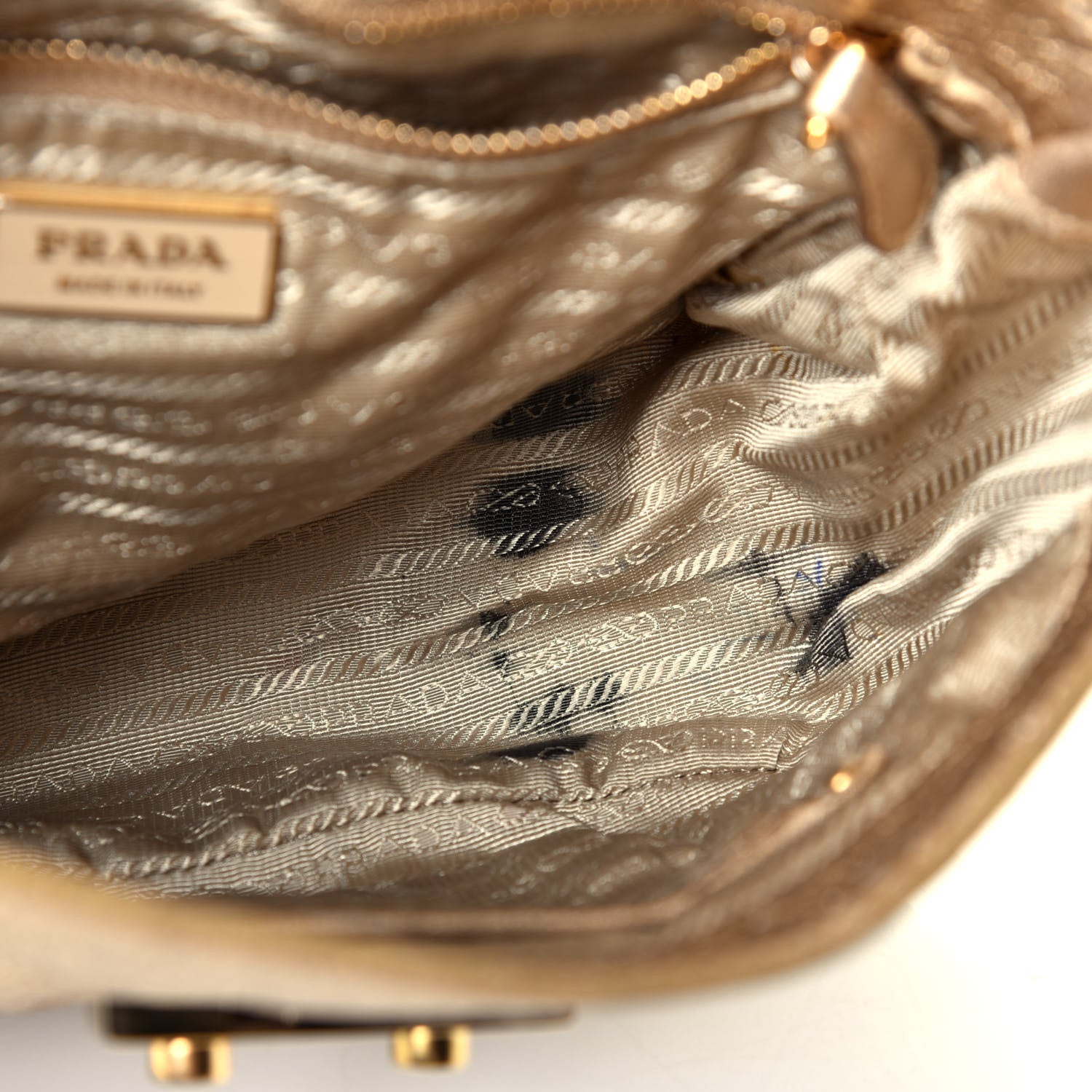 Prada Metallic Vitello Daino Pushlock Flap Shoulder Bag Gold 9 of 9