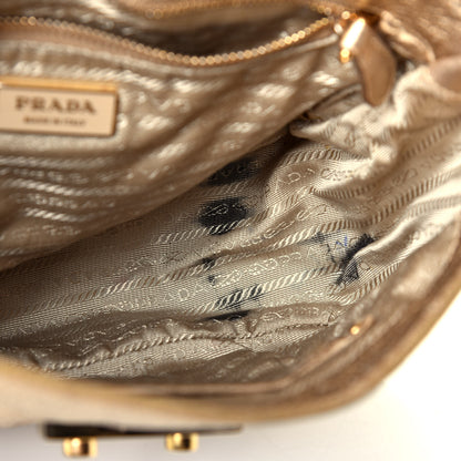 Prada Metallic Vitello Daino Pushlock Flap Shoulder Bag Gold 9 of 9