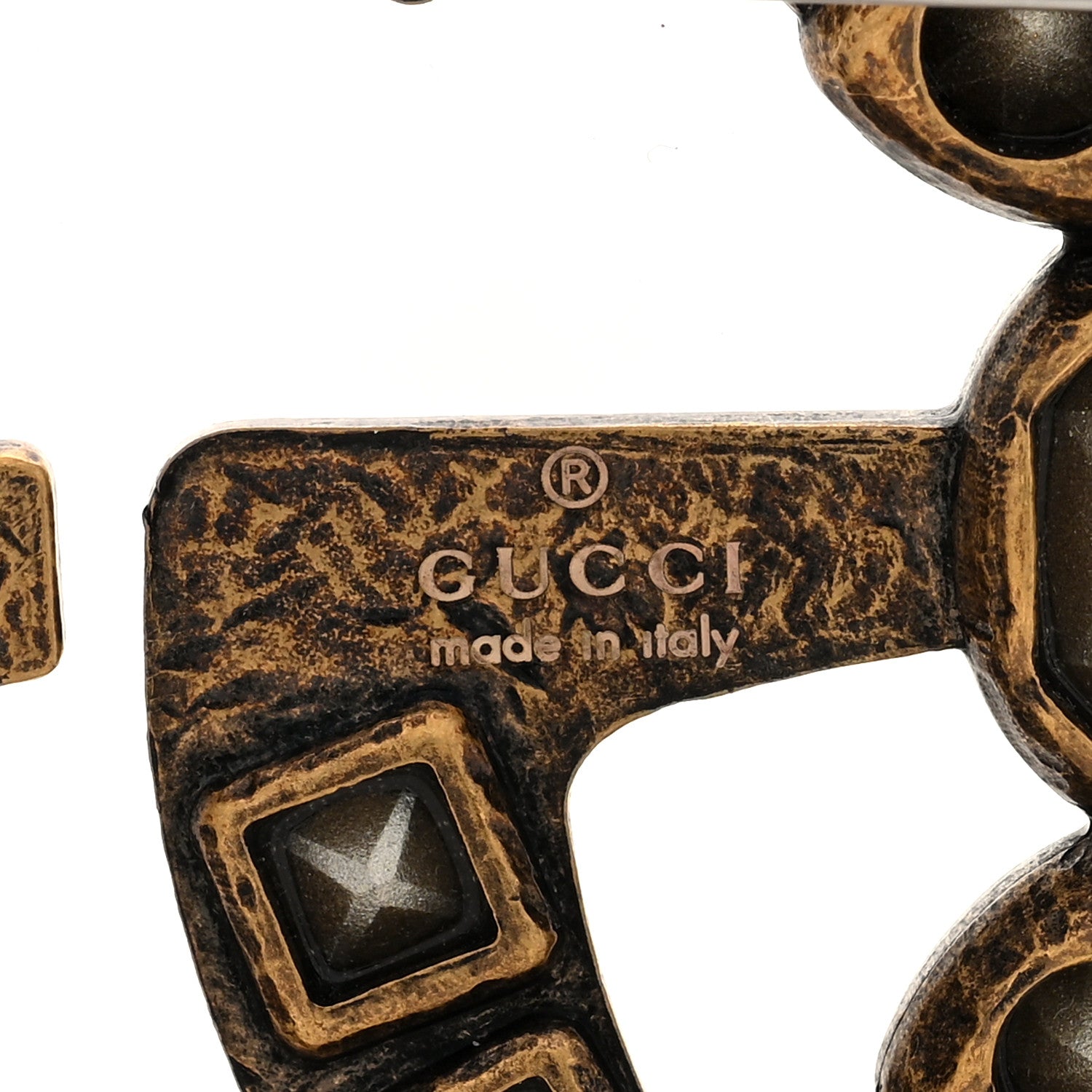 Gucci Metal Crystal Double G Brooch Aged Gold Multicolor 3 of 3