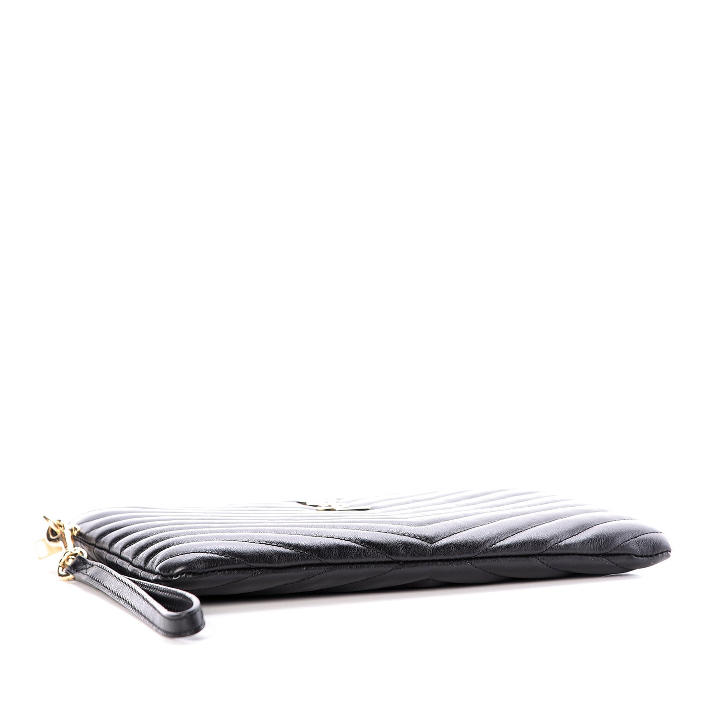 Calfskin Matelasse Chevron Monogram A5 Wristlet Black