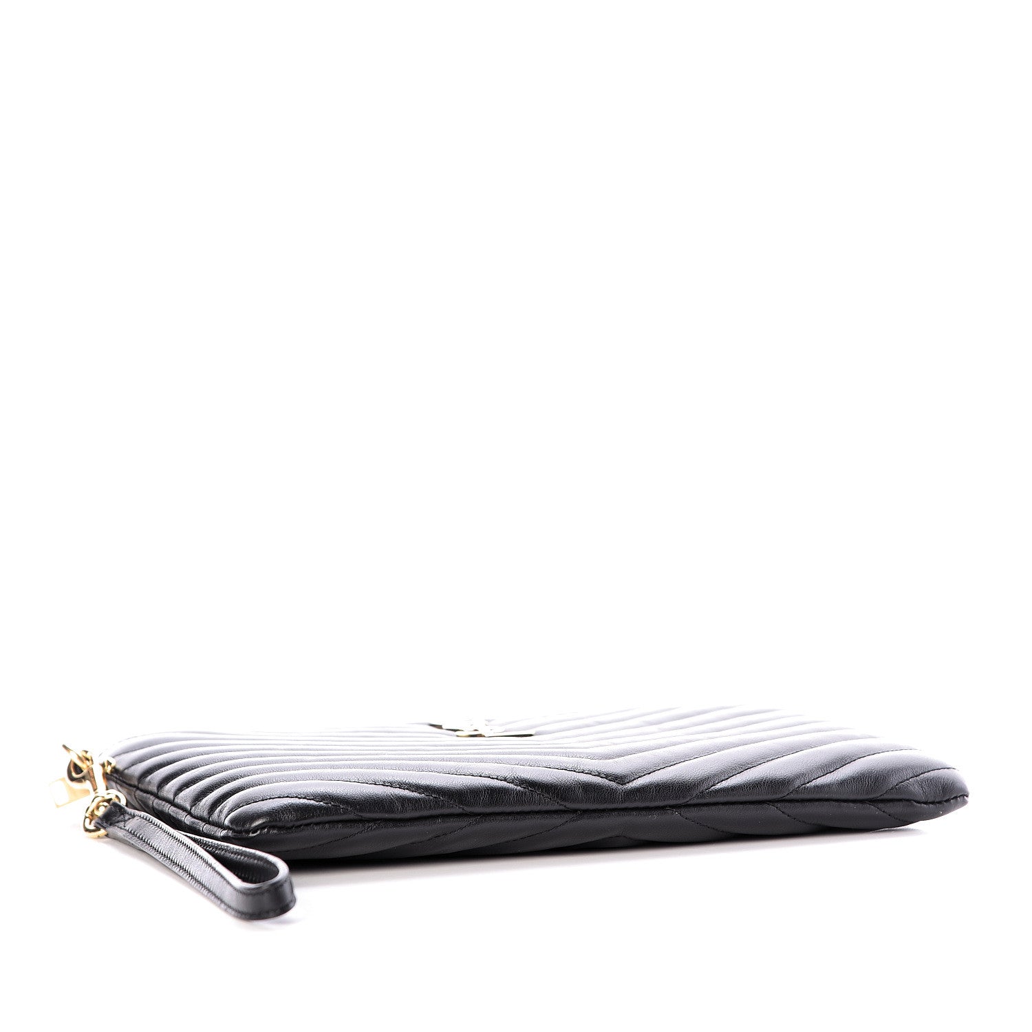 Saint Laurent Calfskin Matelasse Chevron Monogram A5 Wristlet Black 4 of 8