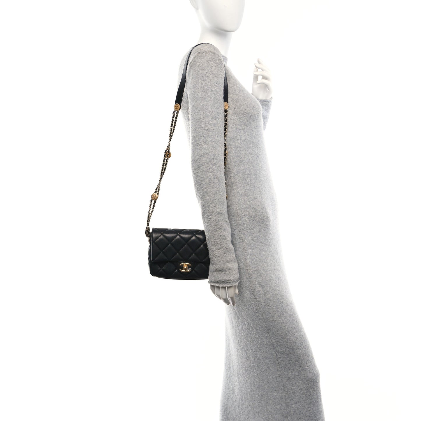 Caviar Quilted Small Twist Your Buttons Flap Black