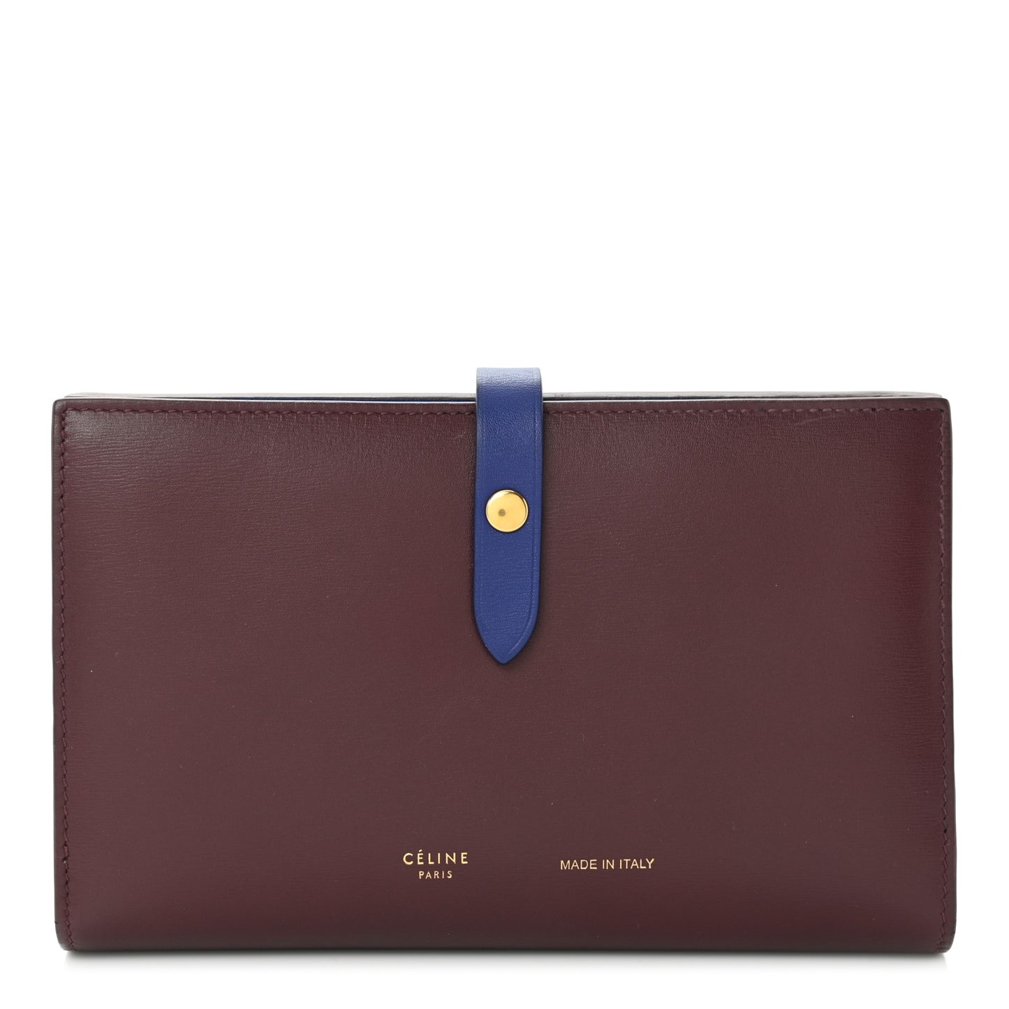 Smooth Calfskin Large Multifunction Strap Wallet Burgundy Blue