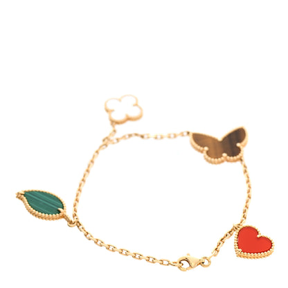 Van Cleef & Arpels 18K Yellow Gold Mother of Pearl Malachite Carnelian Tiger Eye 4 Motifs Lucky Alhambra Bracelet 3 of 4