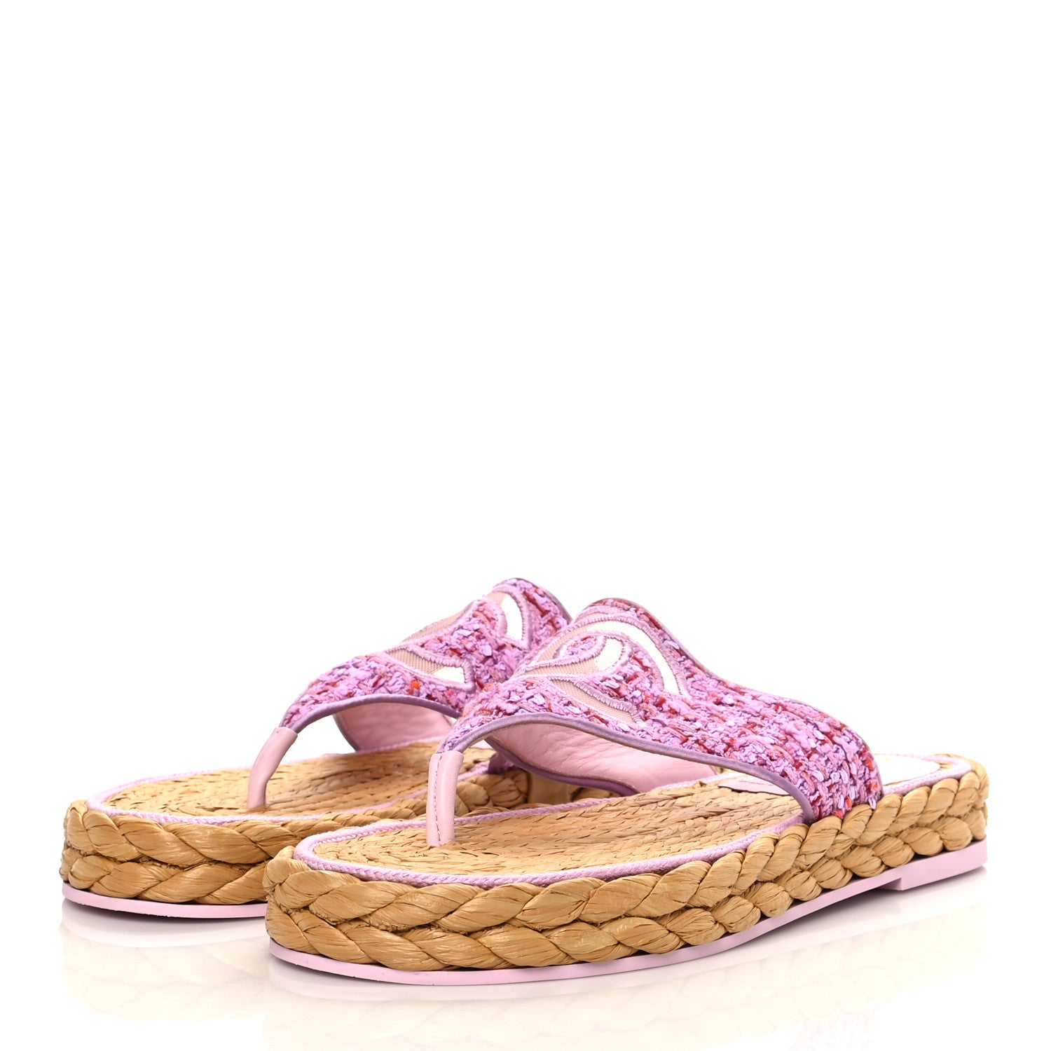 Chanel Tweed CC Thong Sandals 38.5 Light Purple Pink Red 3 of 11