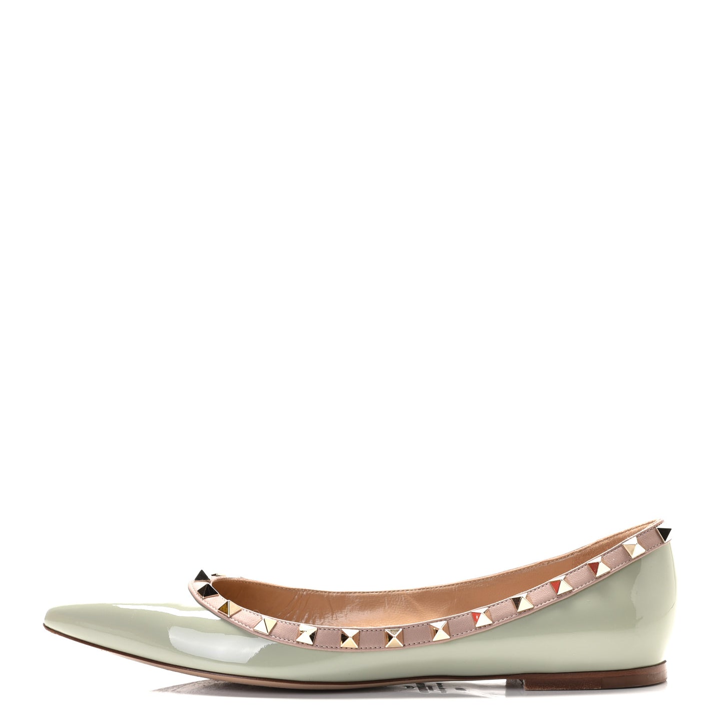 Patent Nappa Rockstud Ballerina Flats 40 Green Tea Sorbet Poudre