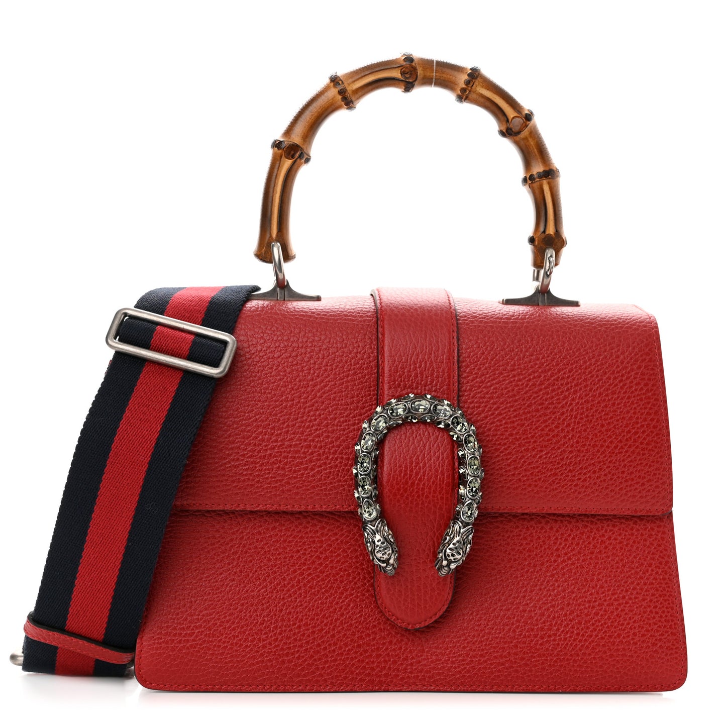 Dollar Calfskin Crystal Web Medium Dionysus Bamboo Top Handle Bag Hibiscus Red Black Diamond