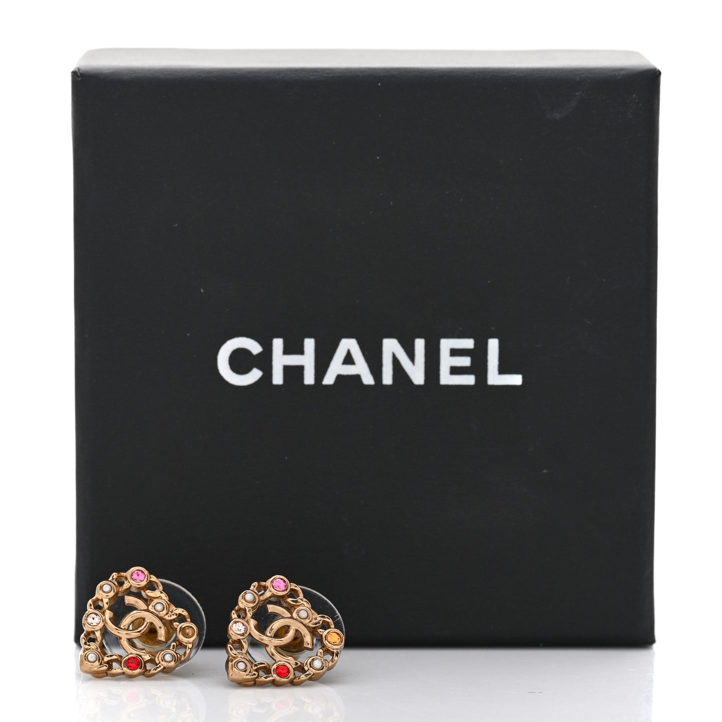 Pearl Crystal CC Heart Earrings Gold Multicolor