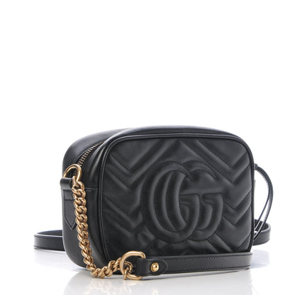 Gucci Calfskin Matelasse Mini GG Marmont Chain Shoulder Bag Black 3 of 8