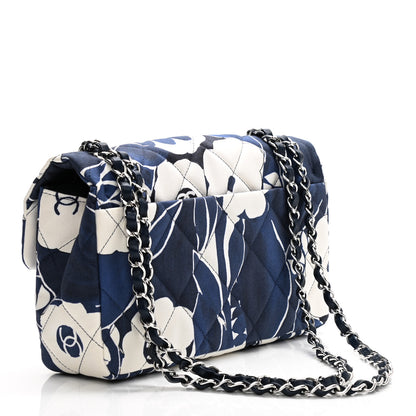 Chanel Floral Printed Silk CC Medium Single Flap Navy Blue White 3 of 11