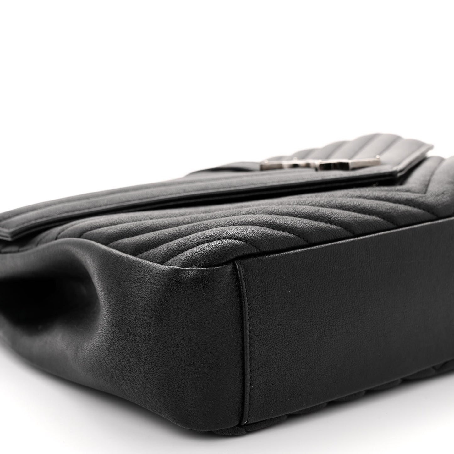 Sheepskin Matelasse Chevron Monogram Large College Satchel Black