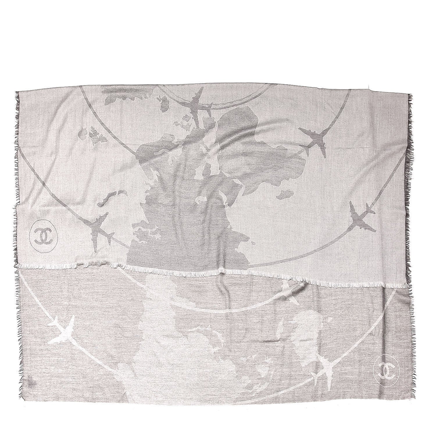 Chanel Cashmere Airplane Shawl Grey White 5 of 5