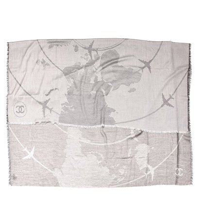 Chanel Cashmere Airplane Shawl Grey White 5 of 5