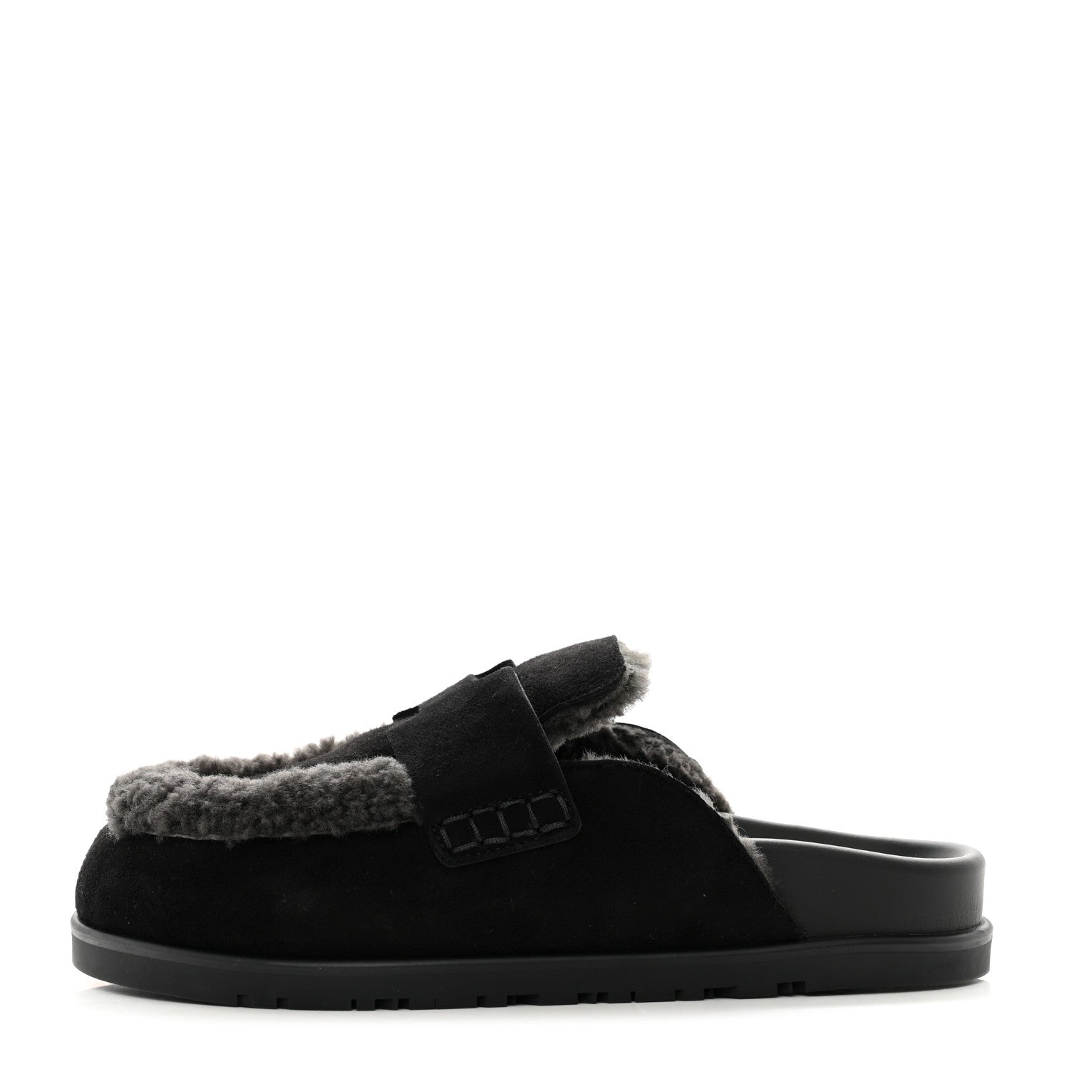 Hermes Suede Goatskin Shearling Go Mules 36.5 Black 1 of 8