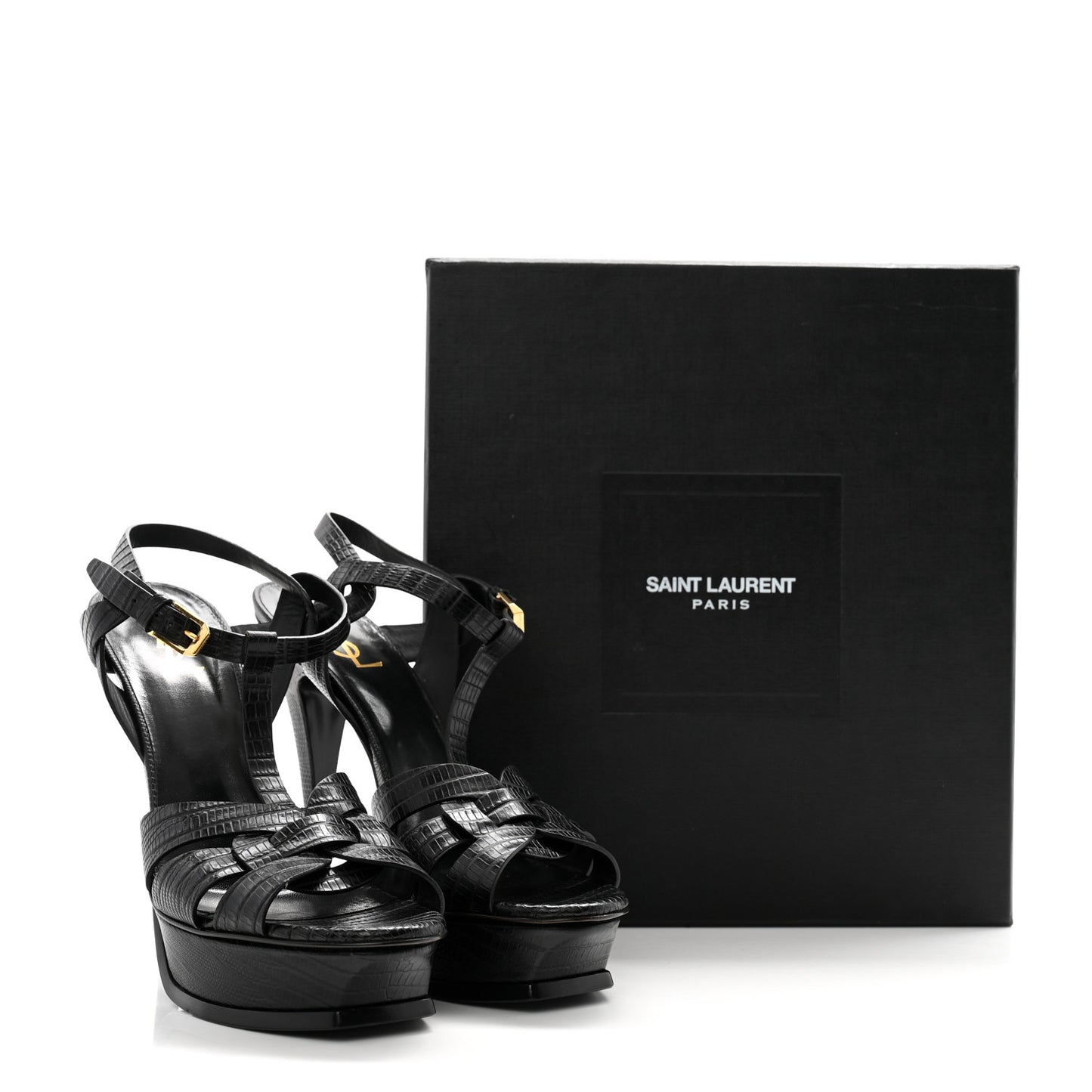 Calfskin Embossed Crocodile Tribute 105 Platform Sandals 40 Black