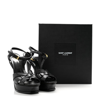 Saint Laurent Calfskin Embossed Crocodile Tribute 105 Platform Sandals 40 Black 11 of 11