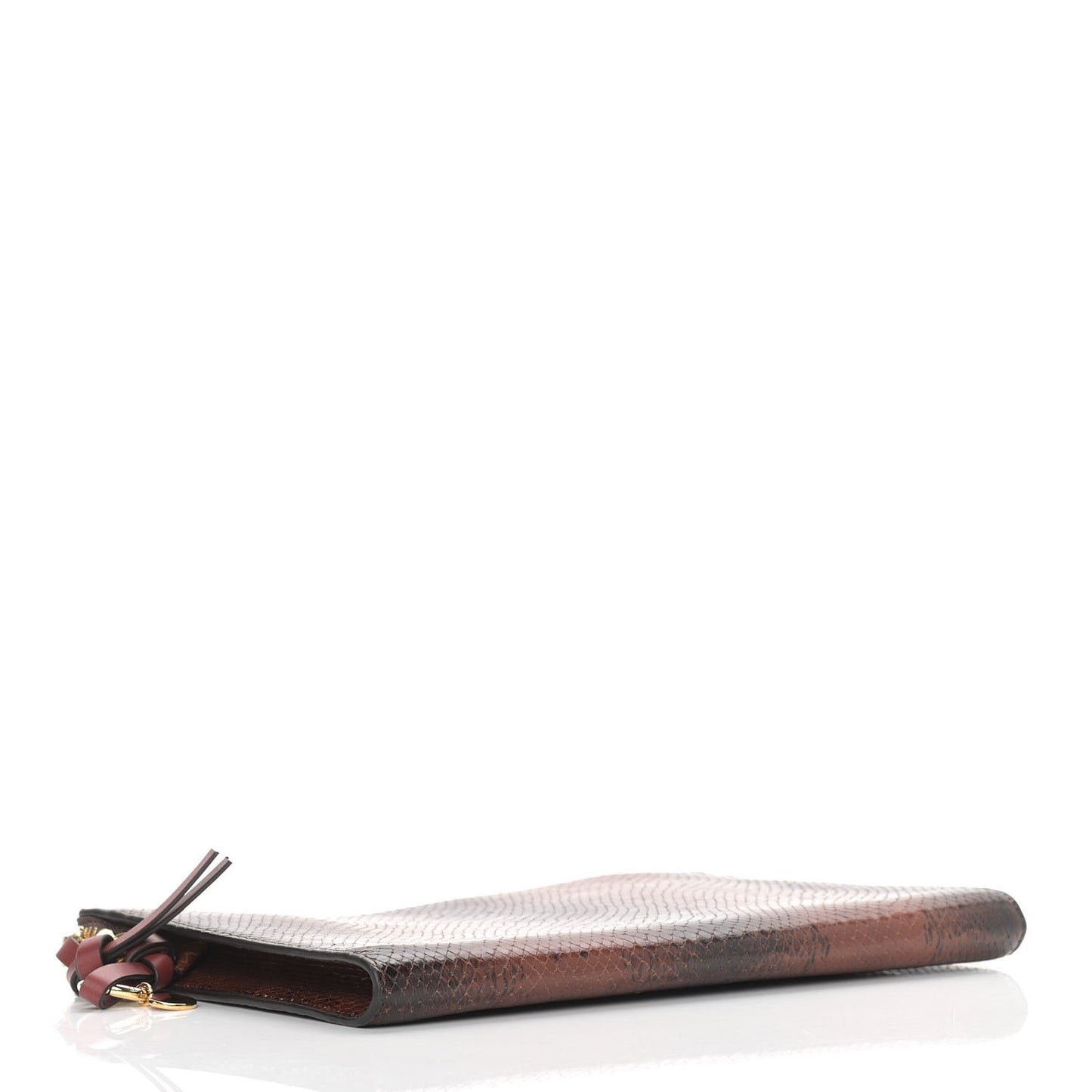 Python Embossed Calfskin Alphabet Flat Pouch Clutch Brown