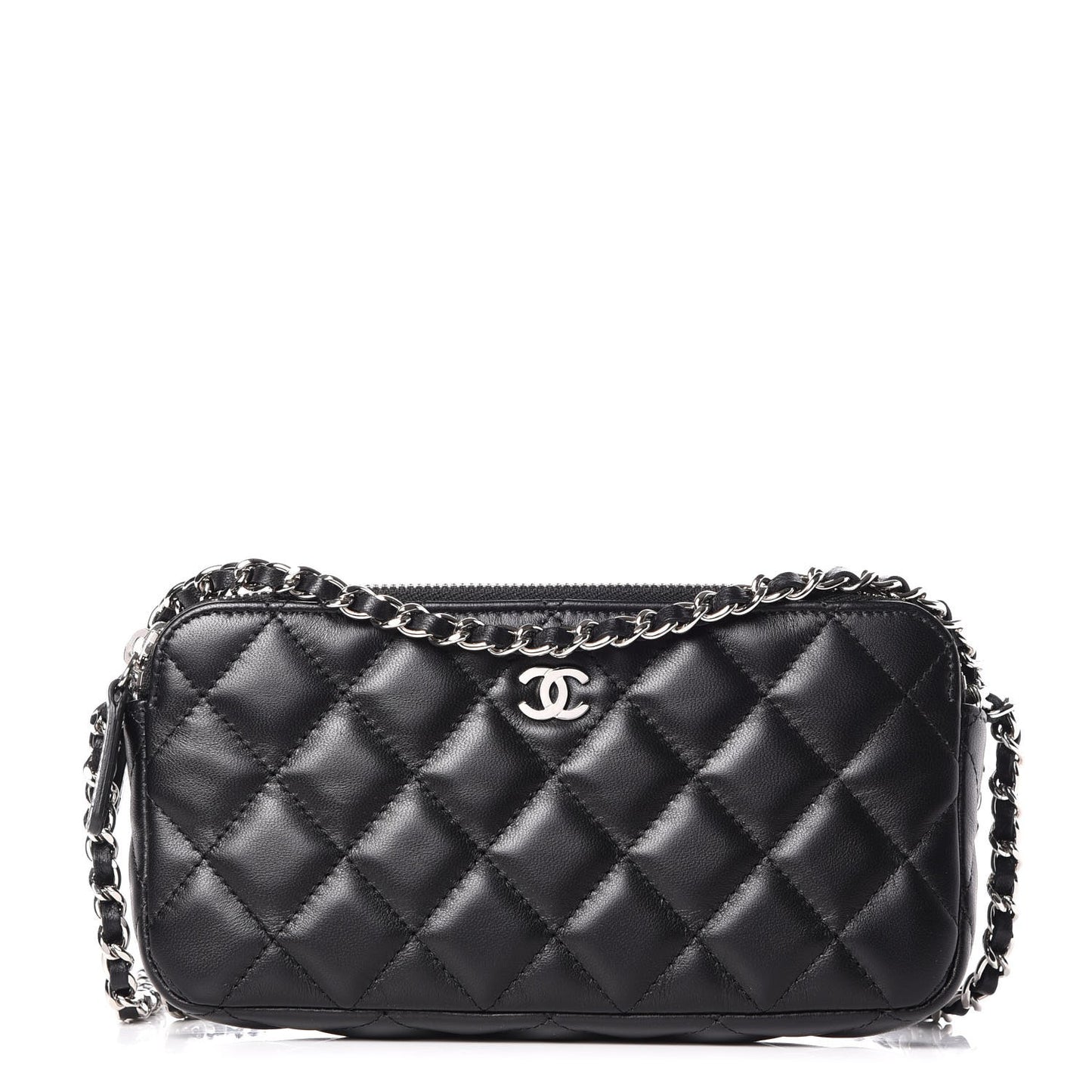 Lambskin Quilted Small Clutch With Chain Black