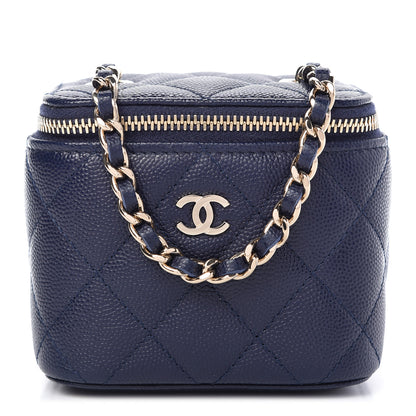 Chanel Caviar Quilted Mini Vanity Case With Chain Navy Blue 1 of 10