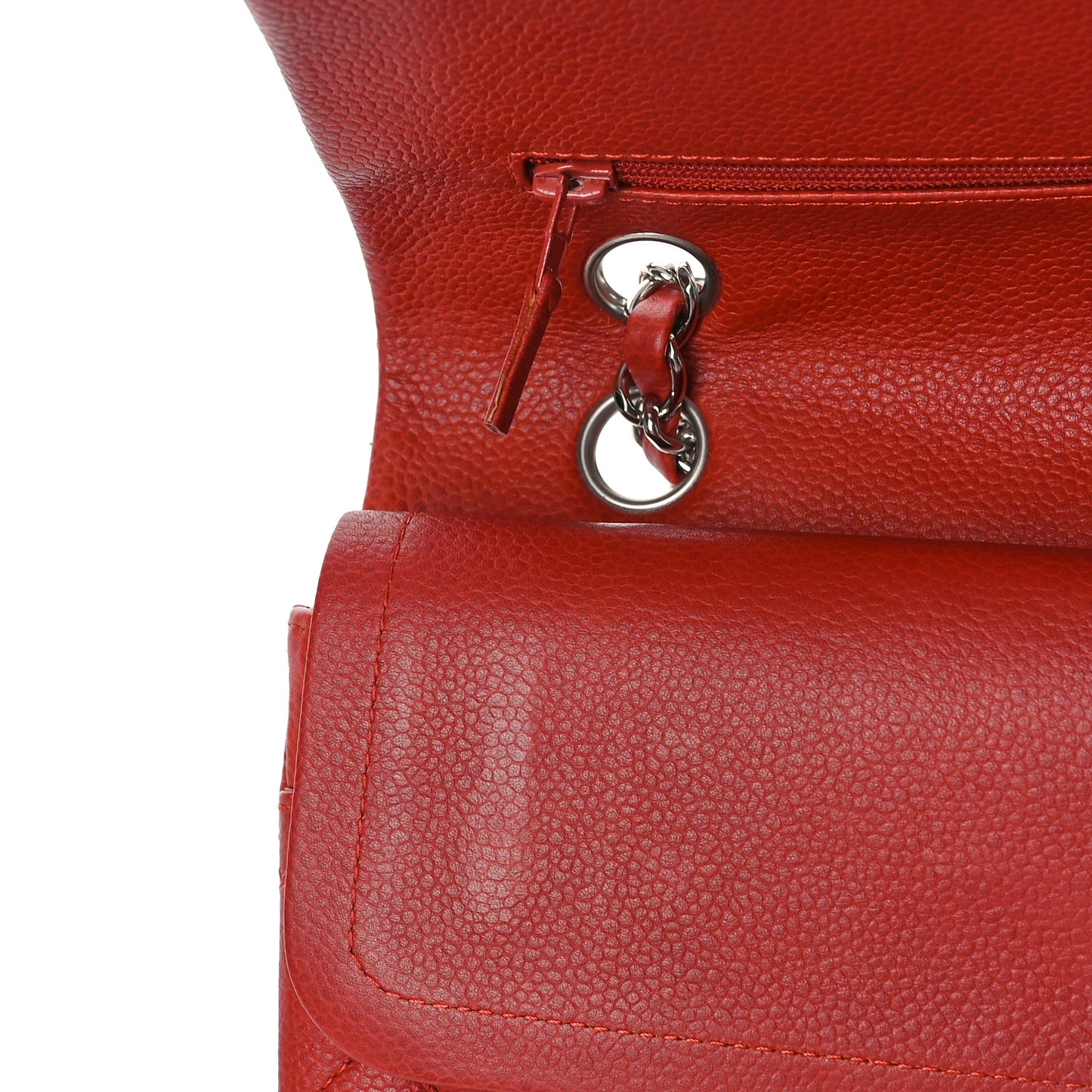 Caviar Quilted Medium Double Flap Red