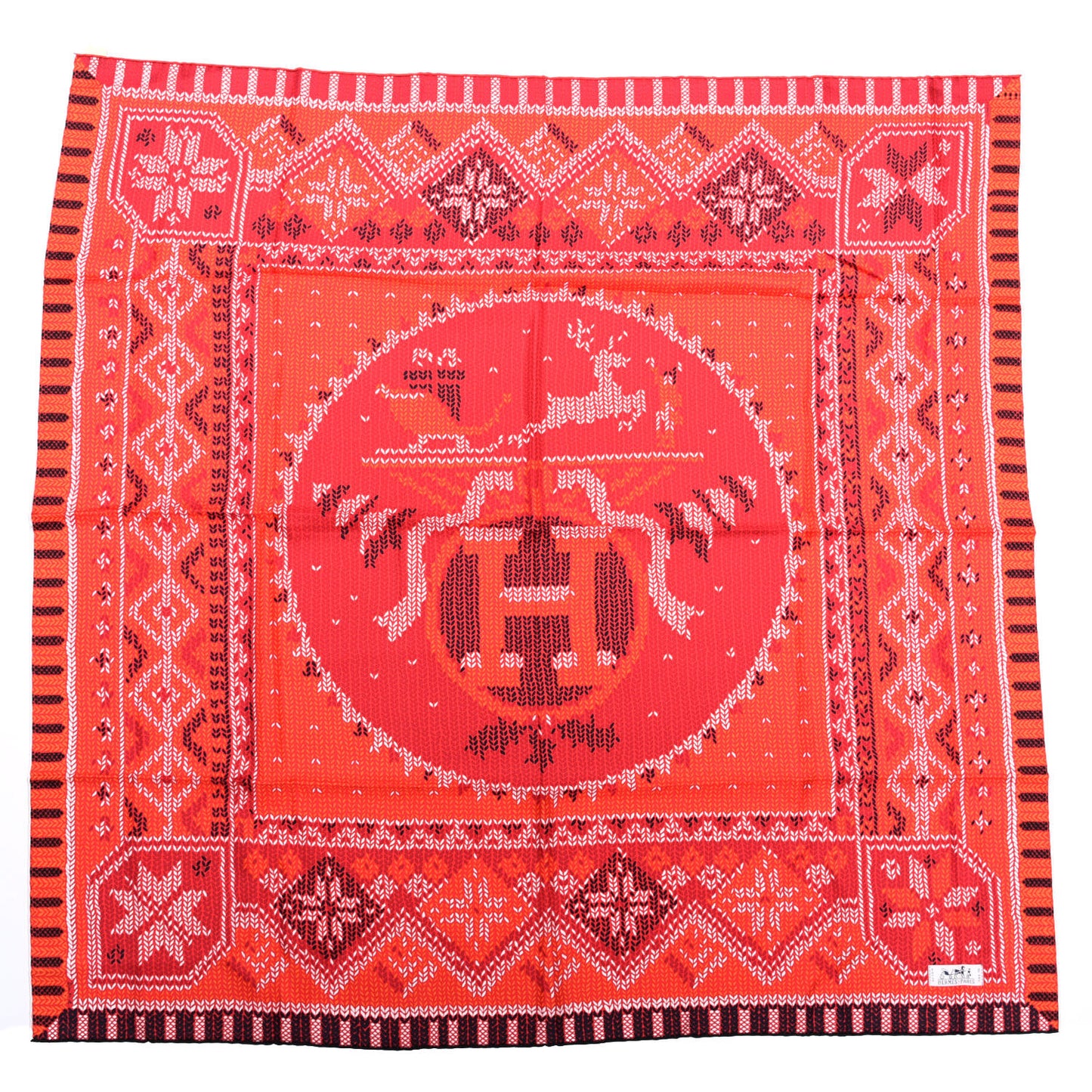 Silk Au Coin Du Feu Scarf 90 Rouge Bordeaux Black