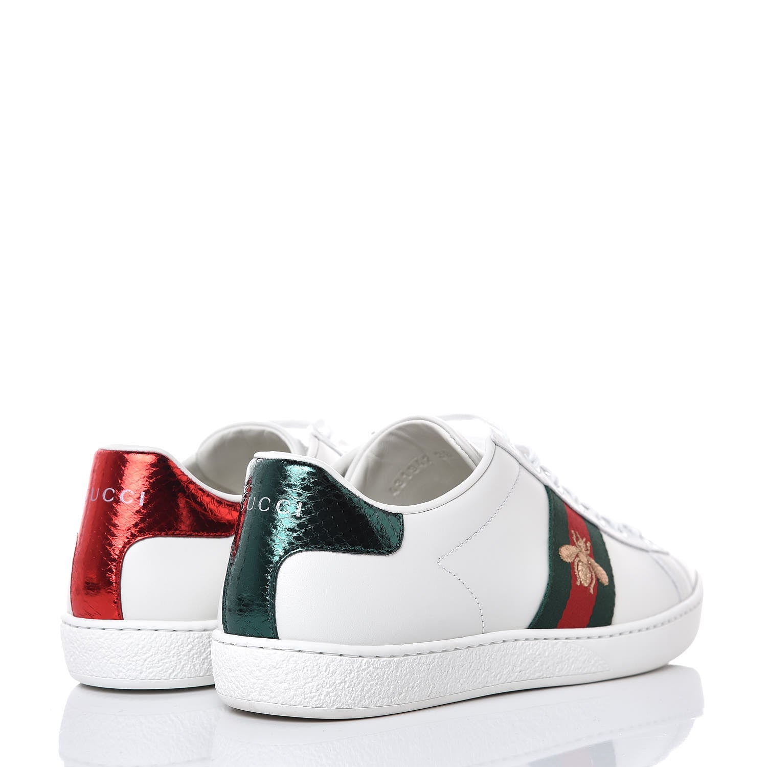 Gucci Calfskin Ayers Bee Embroidered Ace Sneakers 38 White Green 4 of 8