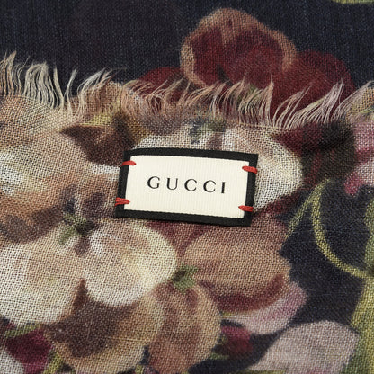Gucci Cashmere Wool Floral Shawl Midnight Blue Pink 2 of 3