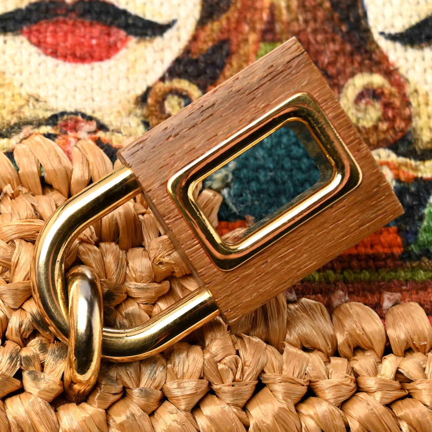 Dolce & Gabbana Raffia Crochet Embroidered Padlock Flap Satchel Beige Multicolor 12 of 12