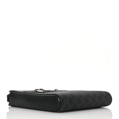 Gucci GG Supreme Monogram Web Small Flat Messenger Bag Black Grey 4 of 12