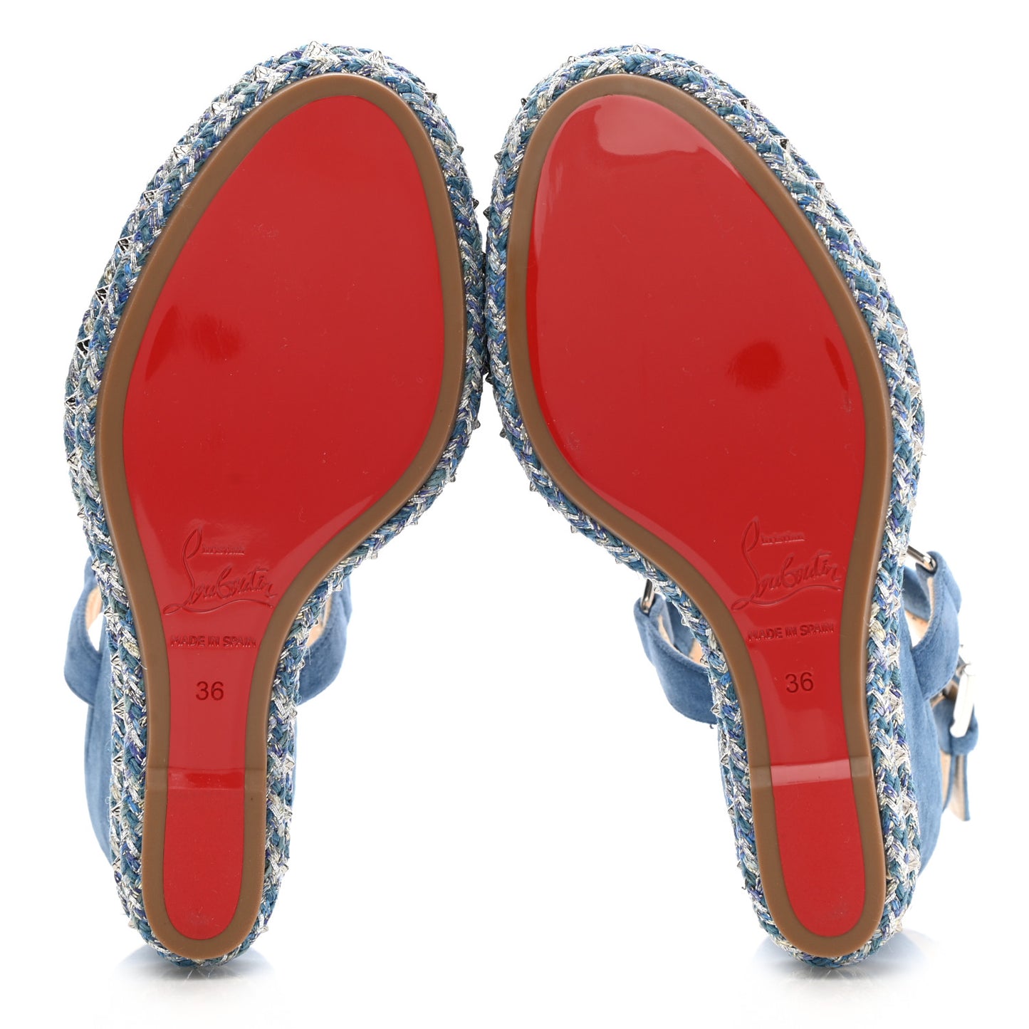 Veau Velours Pyraclou 110 Wedge Sandals 36 Blue