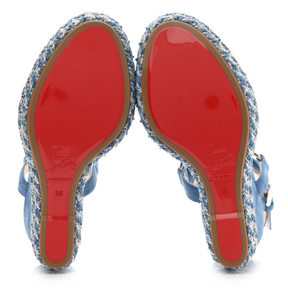 Christian Louboutin Veau Velours Pyraclou 110 Wedge Sandals 36 Blue 5 of 7