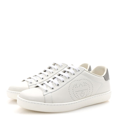 Gucci Calfskin Interlocking G Perforated Womens Ace Sneakers 37 White Grey Sky 4 of 10