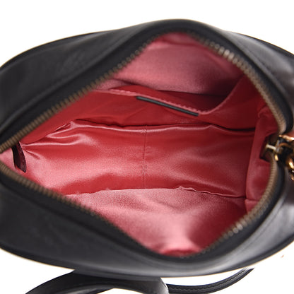 Gucci Calfskin Matelasse Mini GG Marmont Chain Shoulder Bag Black White 5 of 11
