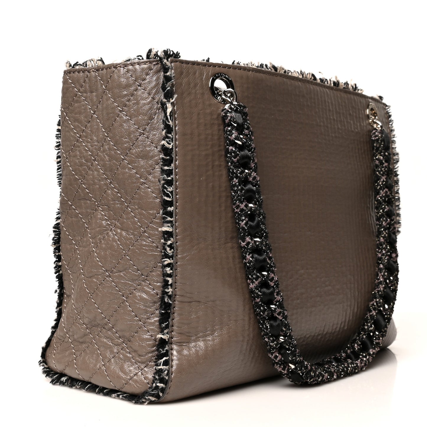 Glazed Calfskin Tweed Tweedy Shopping Tote Brown