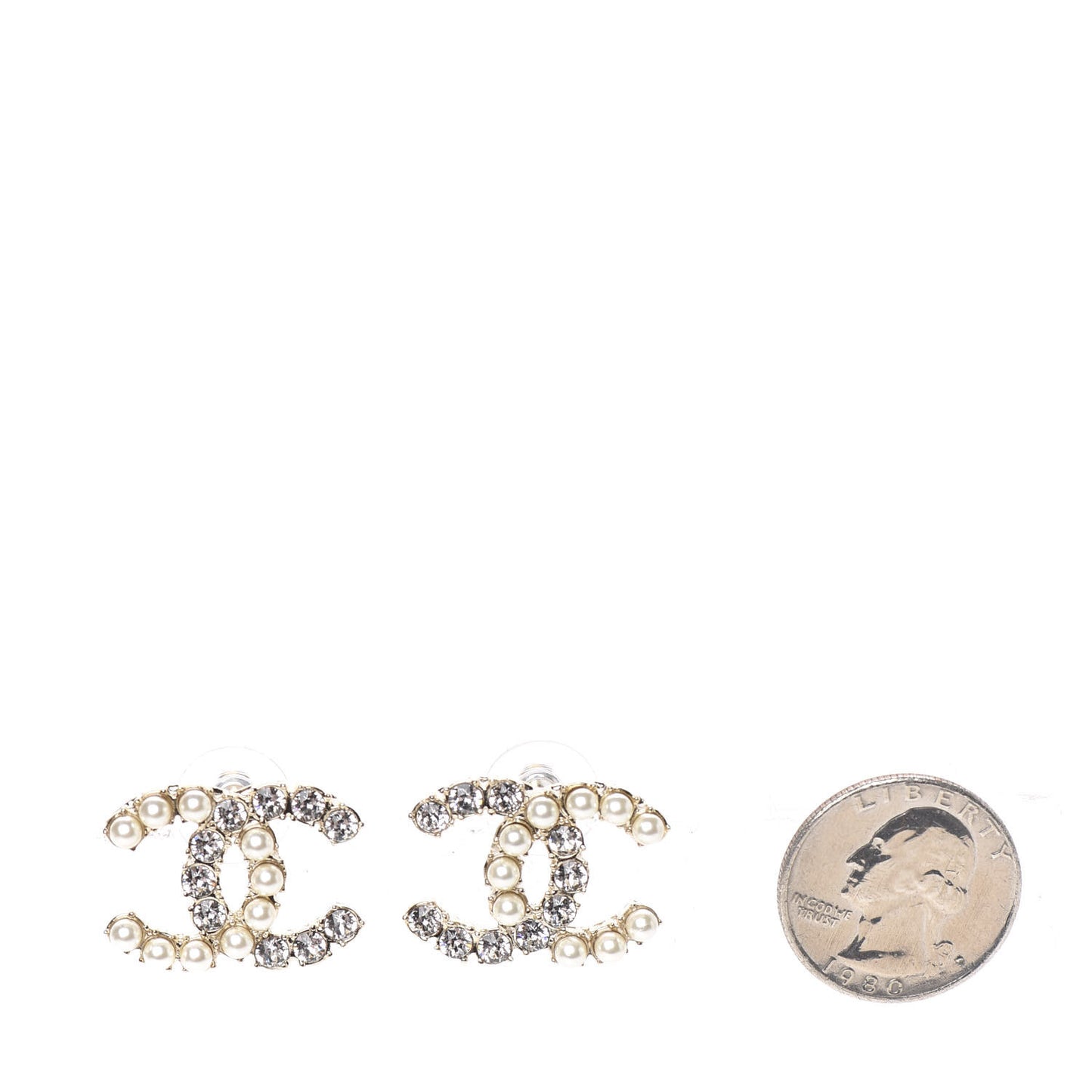 Crystal Pearl CC Dazzling Domino Earrings Gold
