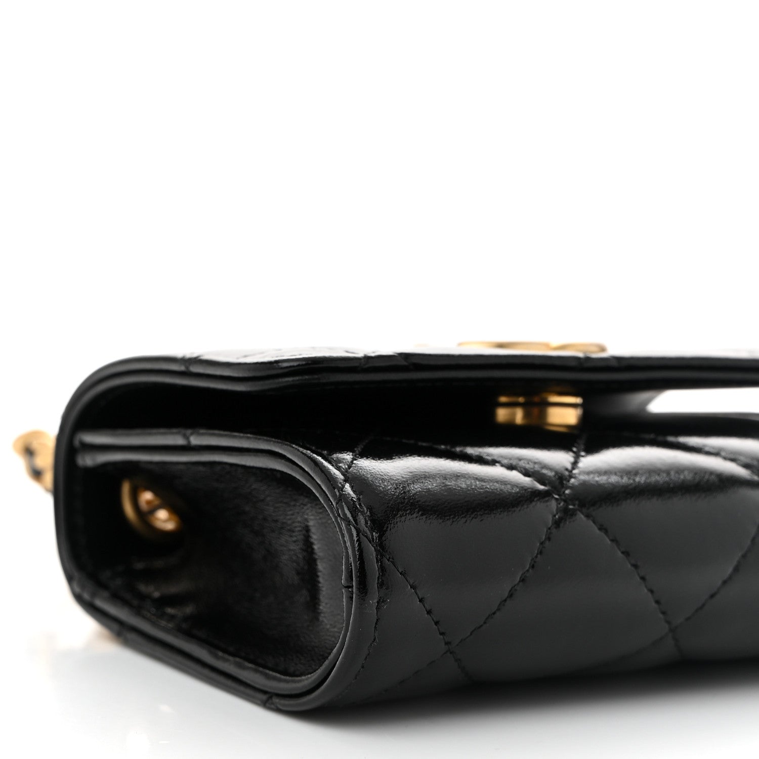 Chanel Shiny Lambskin Quilted Medallion Card Holder On Chain Black 9 of 10