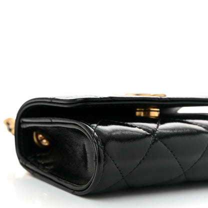 Chanel Shiny Lambskin Quilted Medallion Card Holder On Chain Black 9 of 10