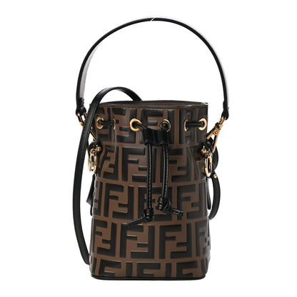 Fendi Vitello Liberty F is Fendi Bi-Color FF 1974 Embossed Mini Mon Tresor Bucket Bag Maya Black 1 of 10